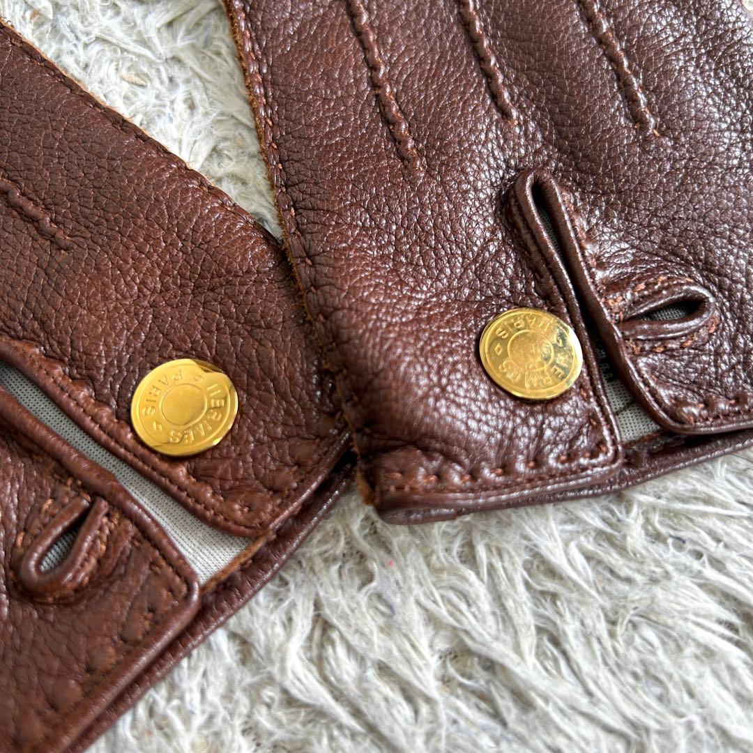 【美品】エルメス 手袋 セリエ レザー グローブ ブラウン レディース 表記7