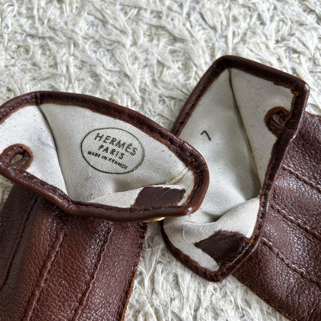 【美品】エルメス 手袋 セリエ レザー グローブ ブラウン レディース 表記7
