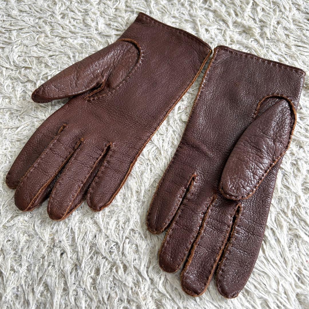 【美品】エルメス 手袋 セリエ レザー グローブ ブラウン レディース 表記7