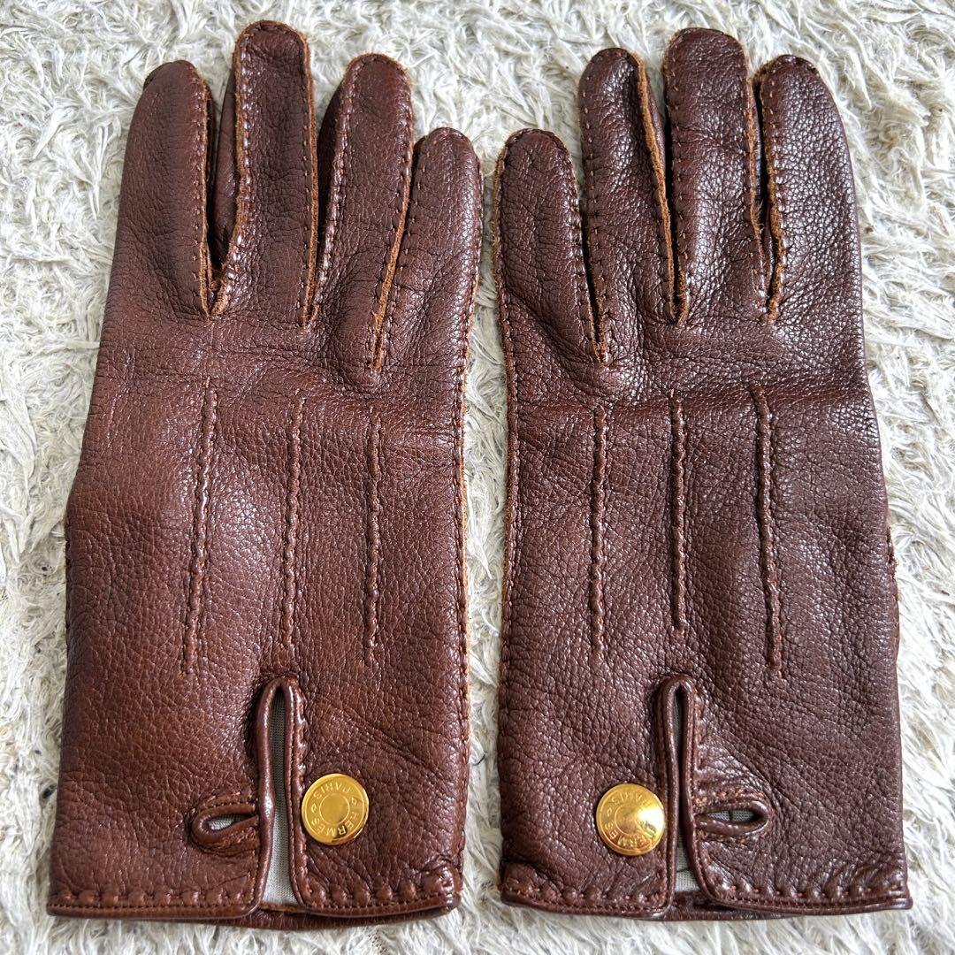 【美品】エルメス 手袋 セリエ レザー グローブ ブラウン レディース 表記7