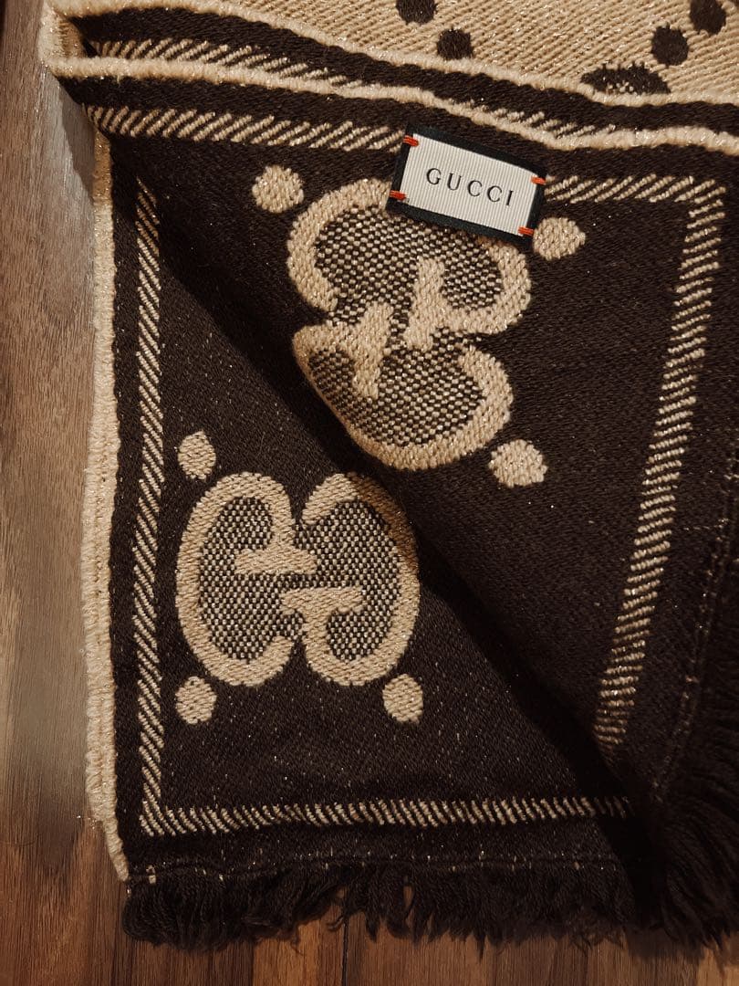 GUCCIグッチウールジャガードマフラーストールロゴGG柄