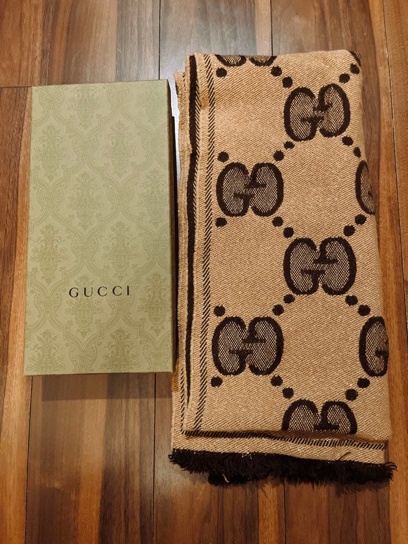 GUCCIグッチウールジャガードマフラーストールロゴGG柄