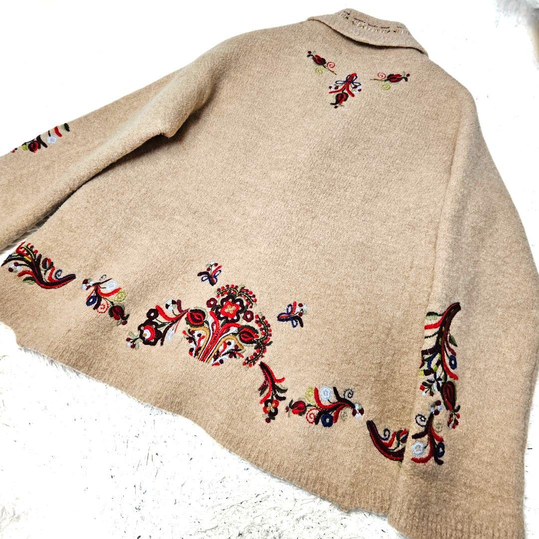 45R 縮絨 ウール 刺繍 ジャケット ベージュ