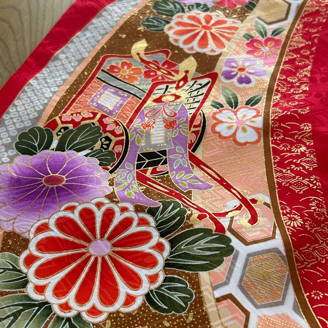 正絹　七五三 女の子7歳着物・帯セット　赤　レトロ　アンティーク