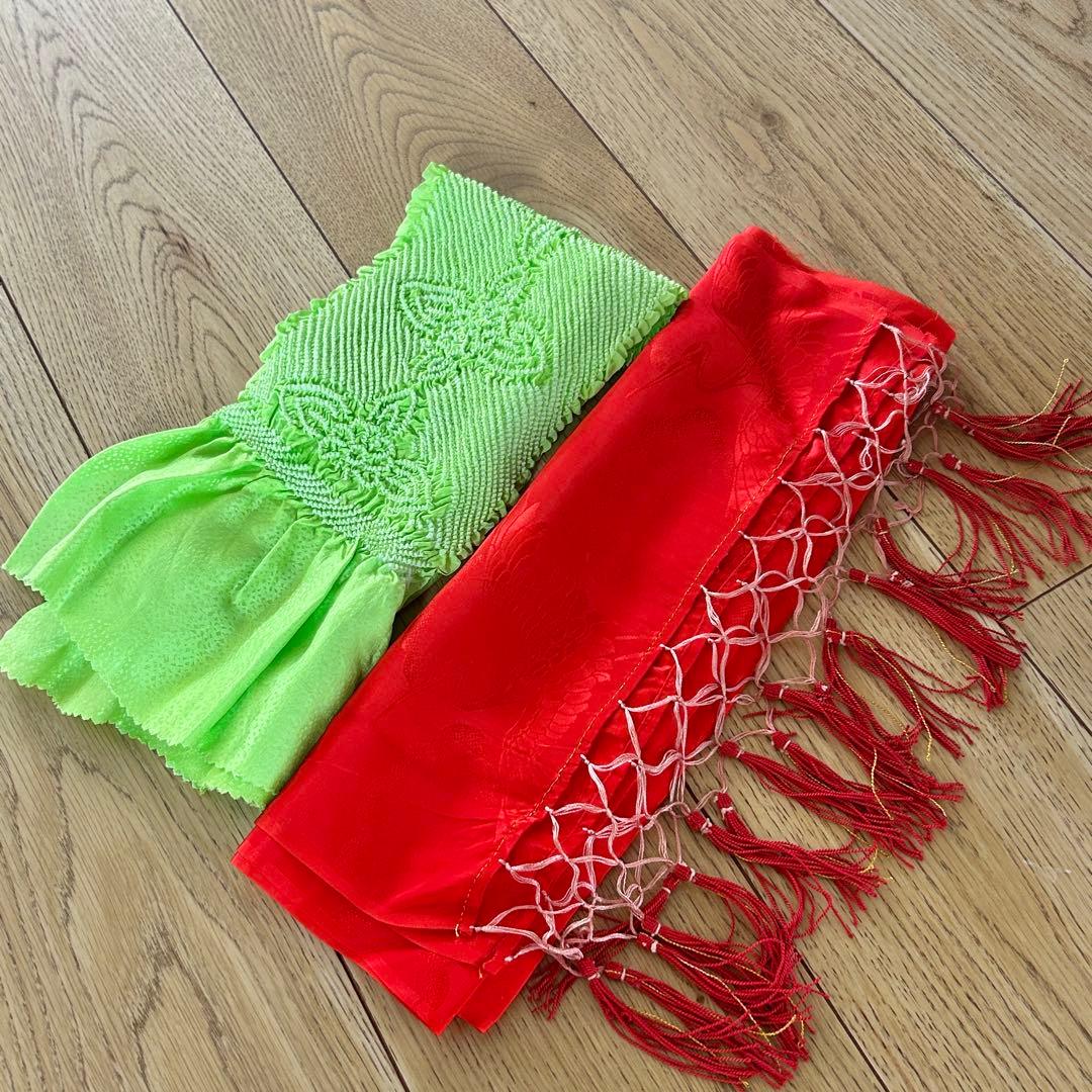 正絹　七五三 女の子7歳着物・帯セット　赤　レトロ　アンティーク