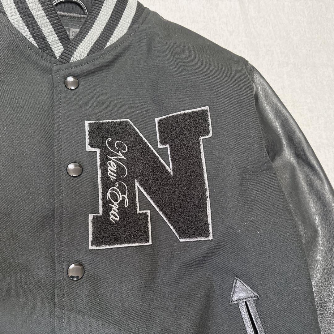 NEW ERA 本革×ウール スタジャン L ブラック 1920 プリマロフト.