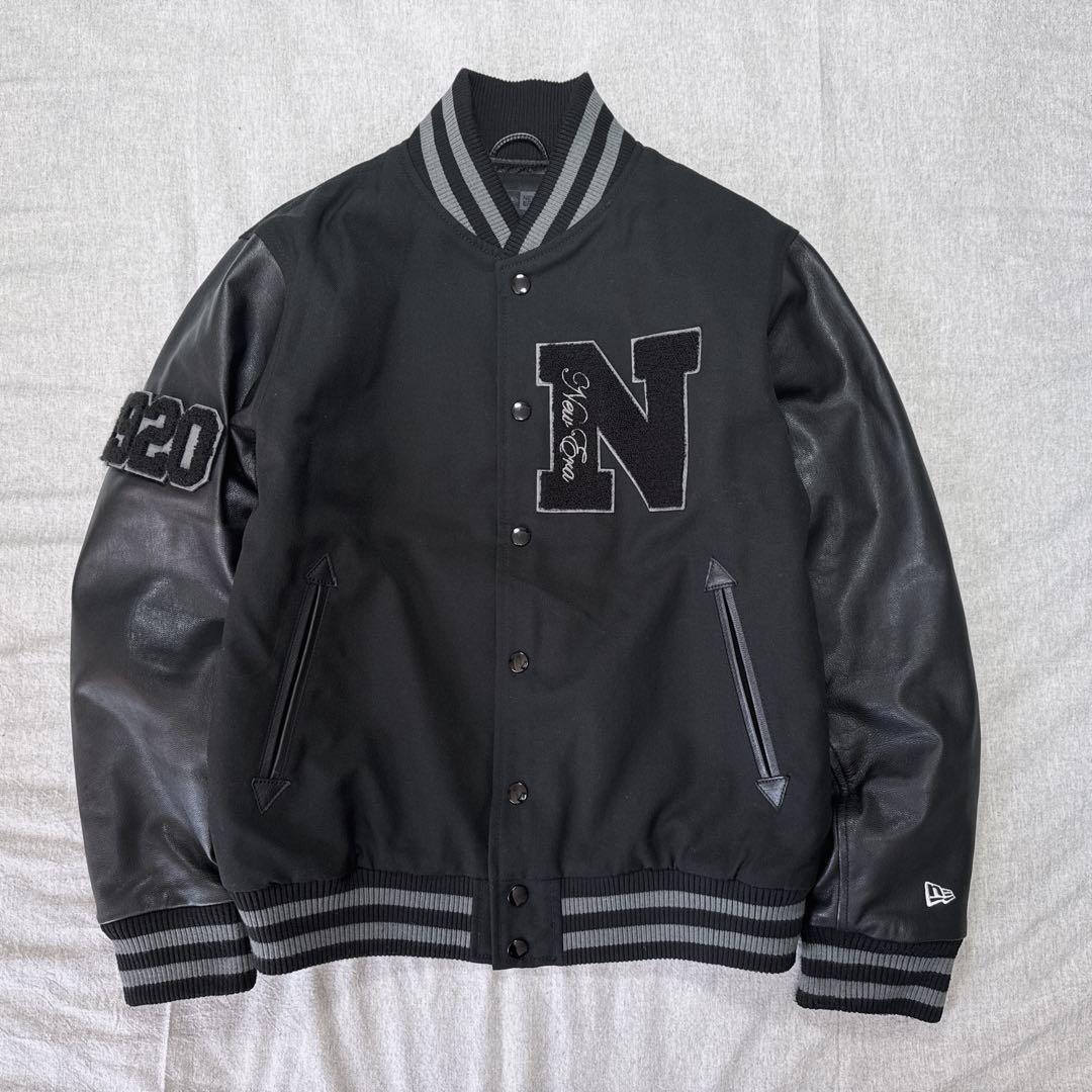 NEW ERA 本革×ウール スタジャン L ブラック 1920 プリマロフト.