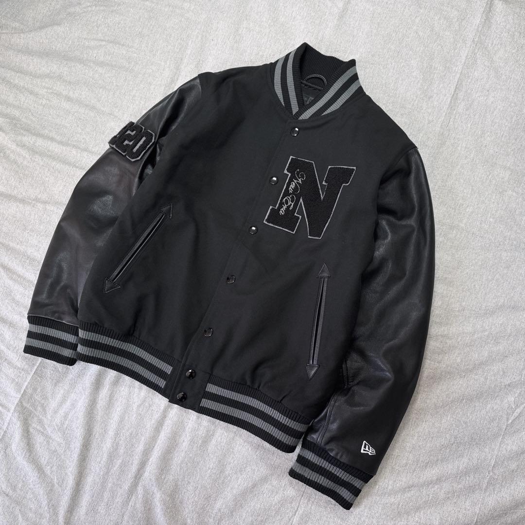 NEW ERA 本革×ウール スタジャン L ブラック 1920 プリマロフト.