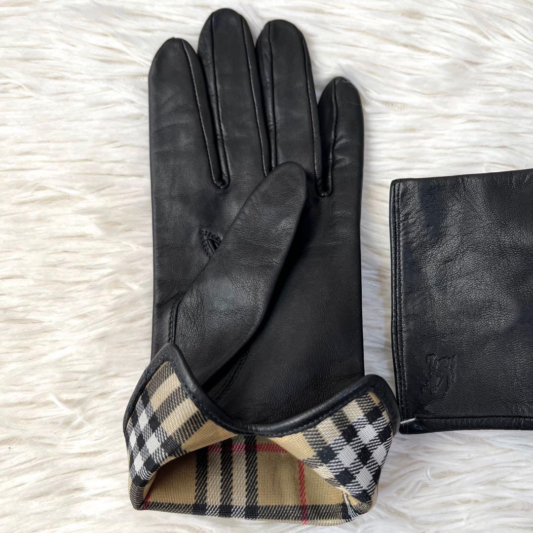 【新品未使用】希少　バーバリー　裏地ノバチェック　ラムレザー　グローブ　手袋