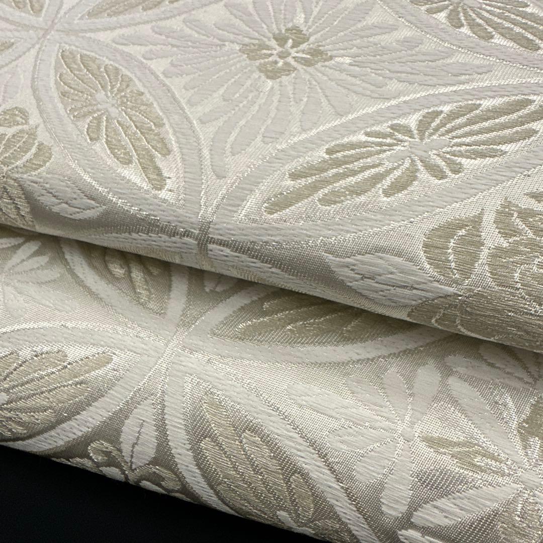 新品 正絹 袋帯 西陣 華翔苑 藤本仁 全通 七宝 白 薄クリーム 未仕立て品