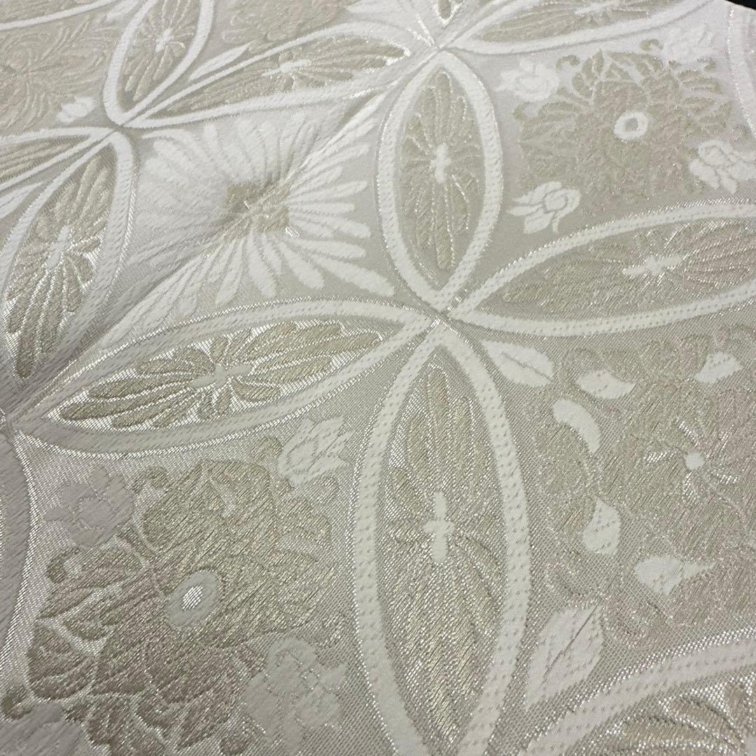 新品 正絹 袋帯 西陣 華翔苑 藤本仁 全通 七宝 白 薄クリーム 未仕立て品