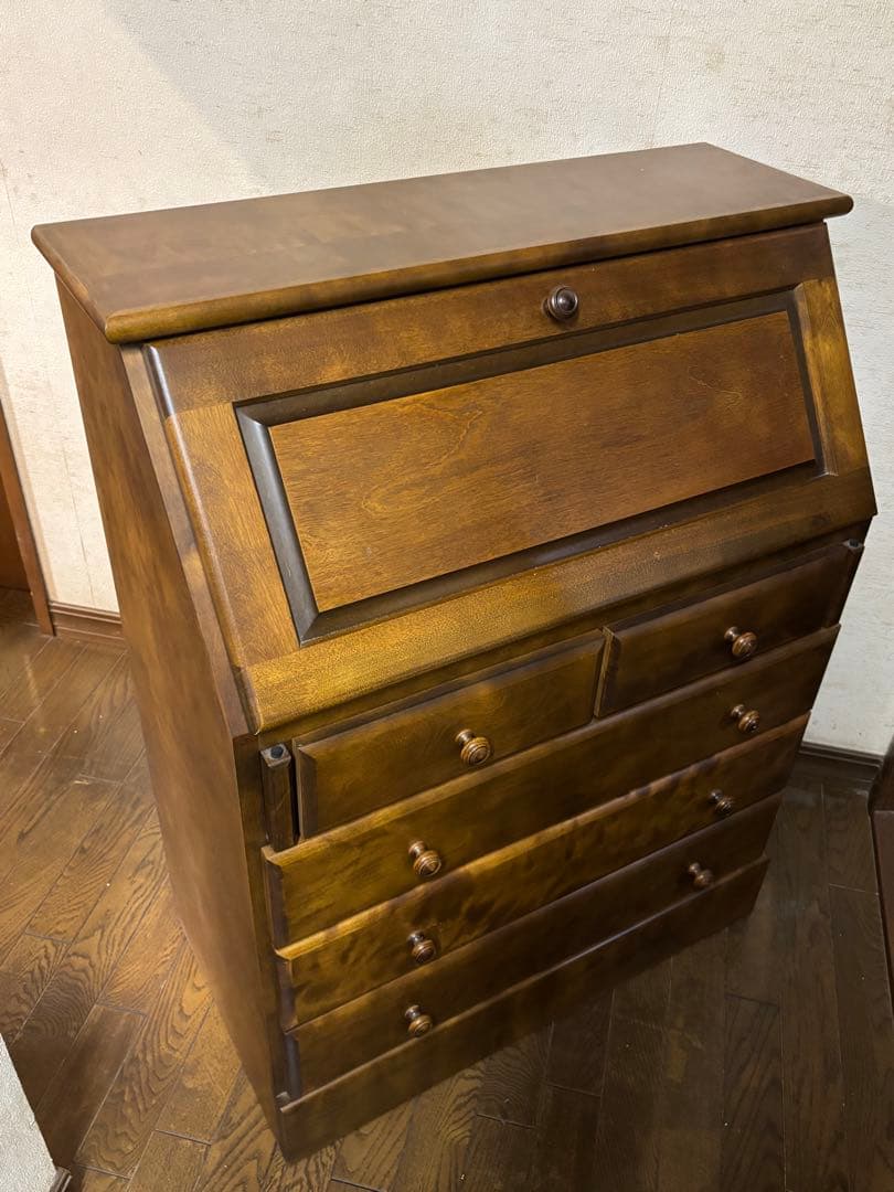 えぞ民芸家具製作所　ライティングビューロー　木製デスク（机） 引き出し5つ