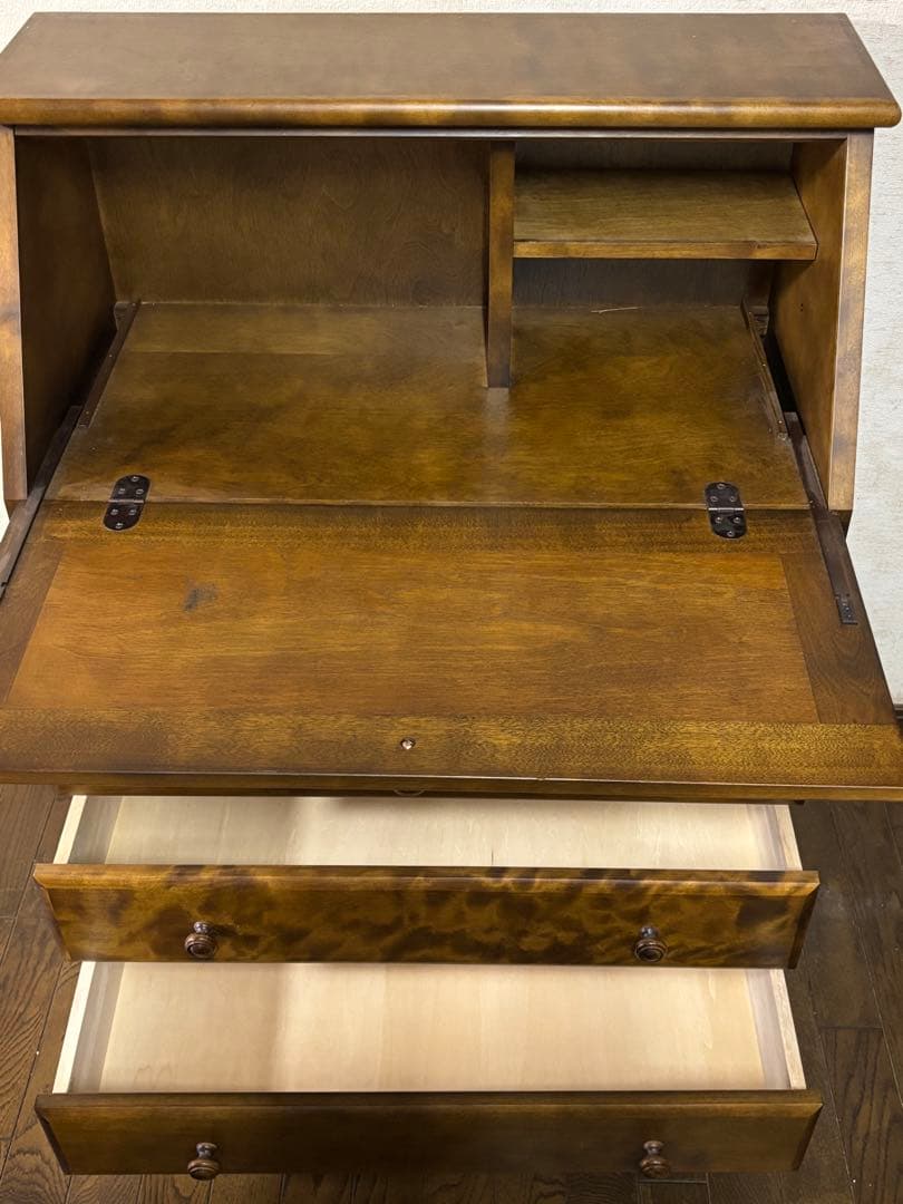 えぞ民芸家具製作所　ライティングビューロー　木製デスク（机） 引き出し5つ