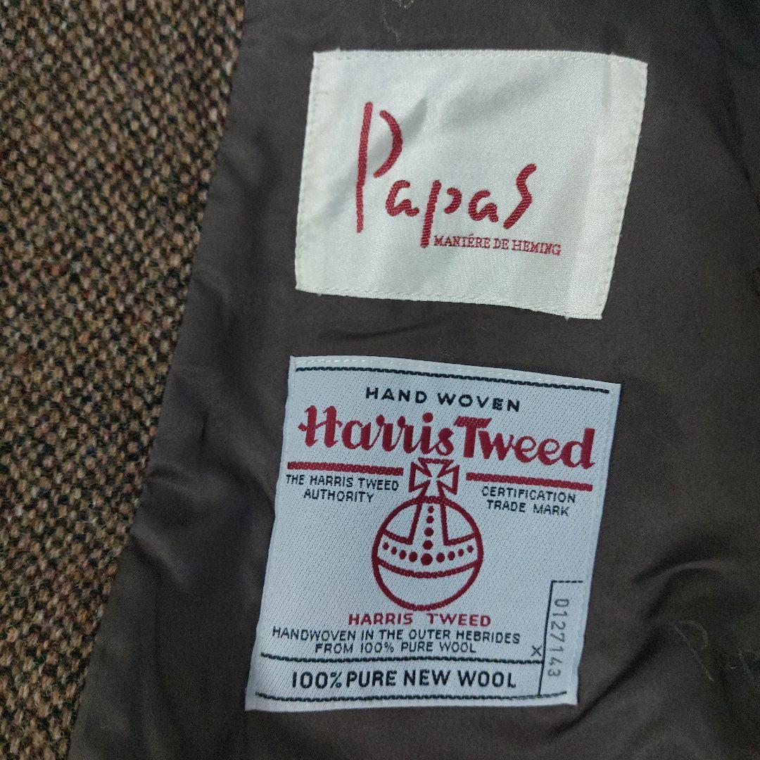 Papas ハリスツイード テーラードジャケット ブラウン系 Lサイズ