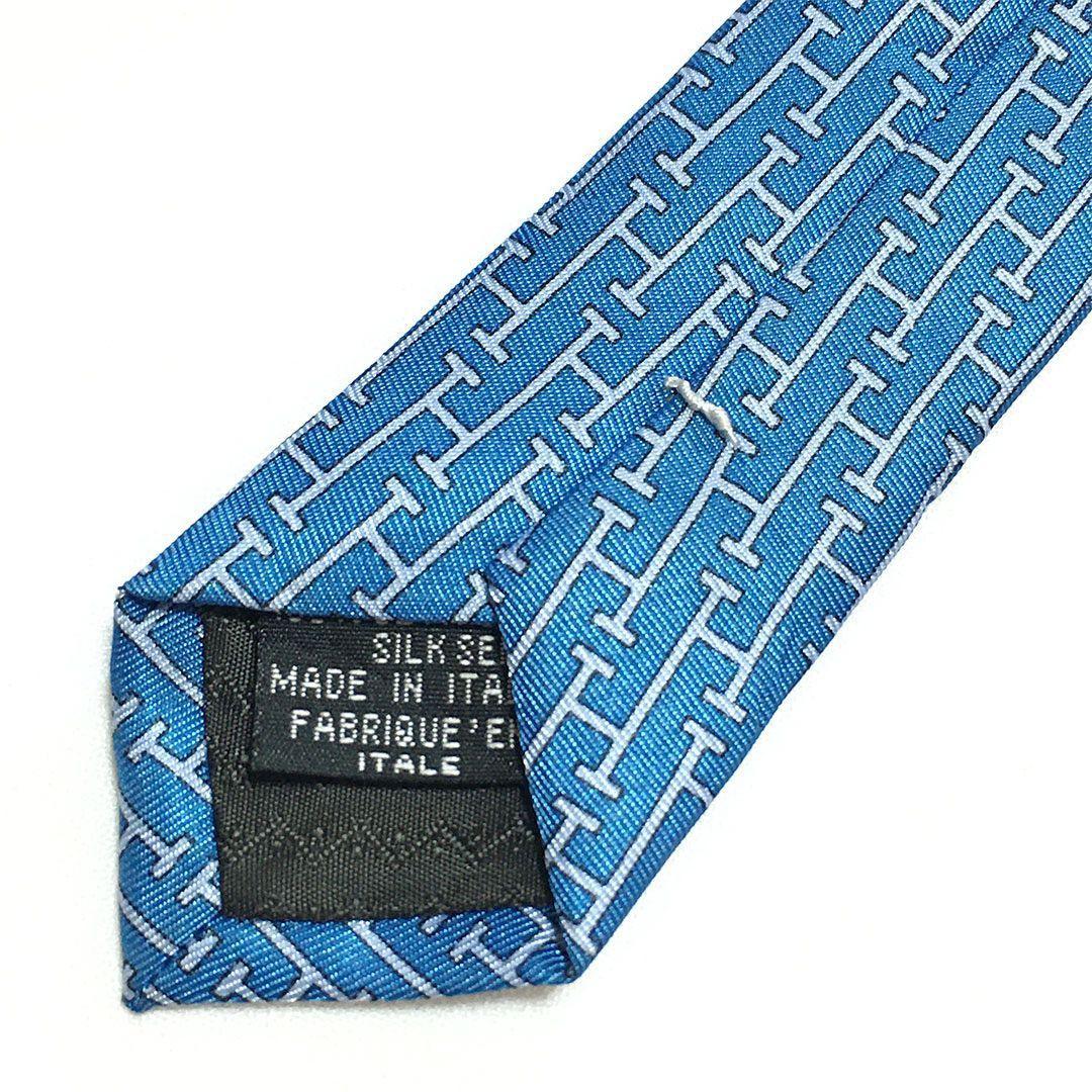 未使用級 エルメス HERMES ネクタイ ブルー H織りタイ ファソネH H柄