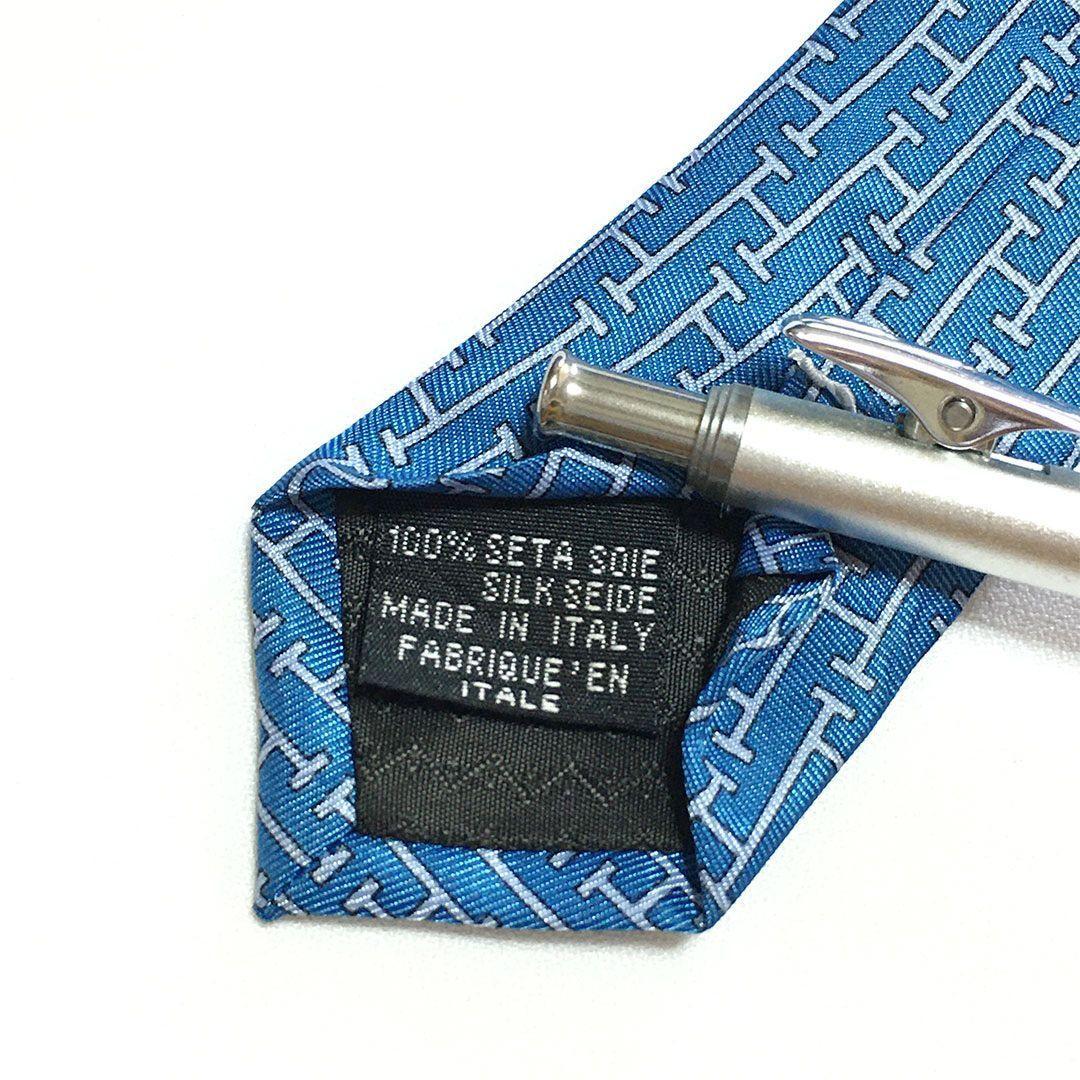 未使用級 エルメス HERMES ネクタイ ブルー H織りタイ ファソネH H柄