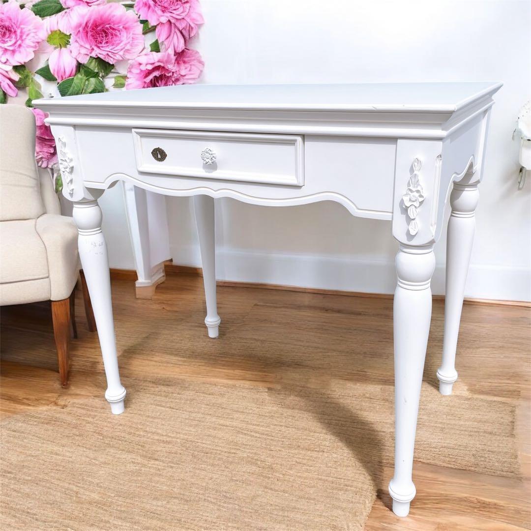 【訳あり未使用】姫系 イギリスアンティーク調デスク ドレッサー 彫刻家具