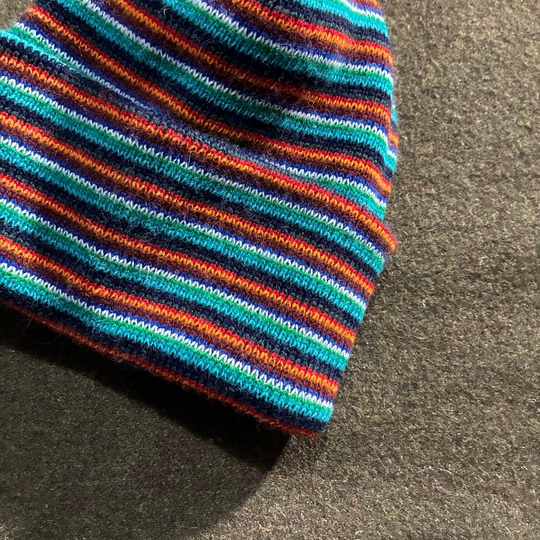 90s Vintage マルチボーダー　ニット帽　ノーロール