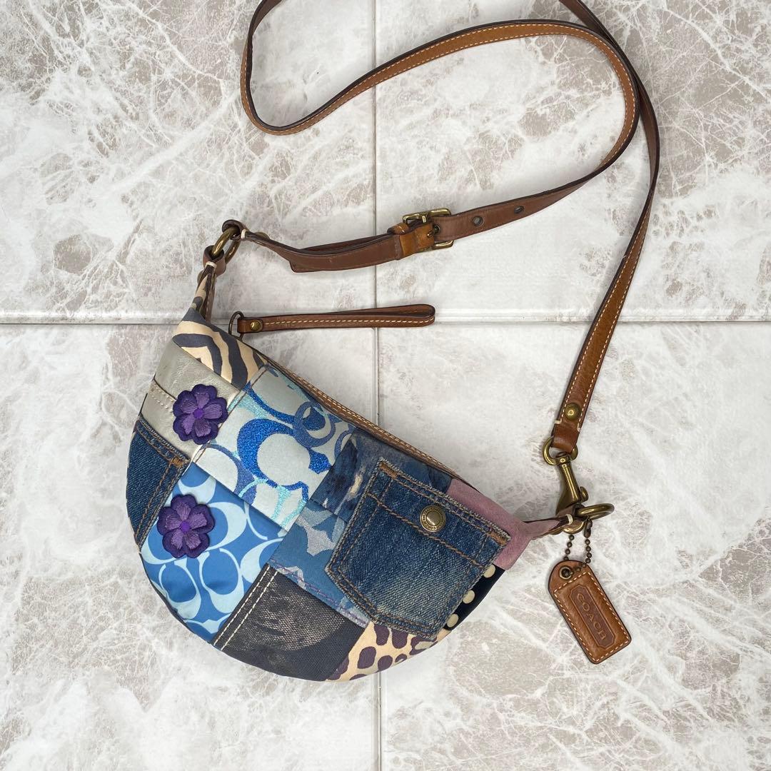 COACH コーチ パッチワーク デニム ショルダーバッグ