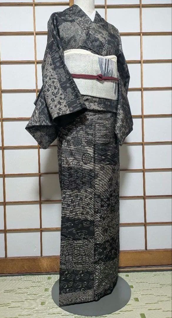 美品 型染 大島紬 丈162 裄68