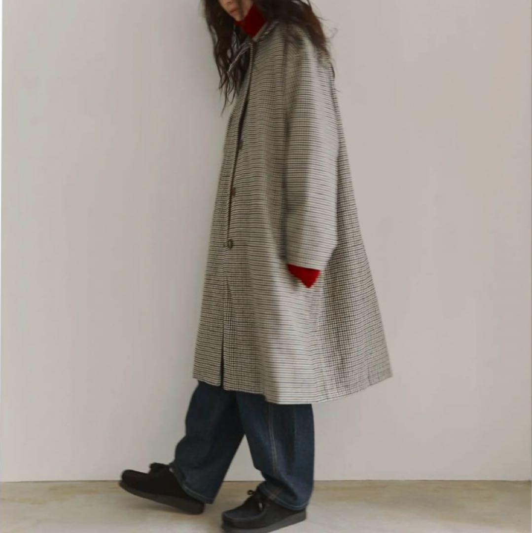 ファシル FASHIRU ウール混 ステンカラーコート 千鳥柄 ロングコート