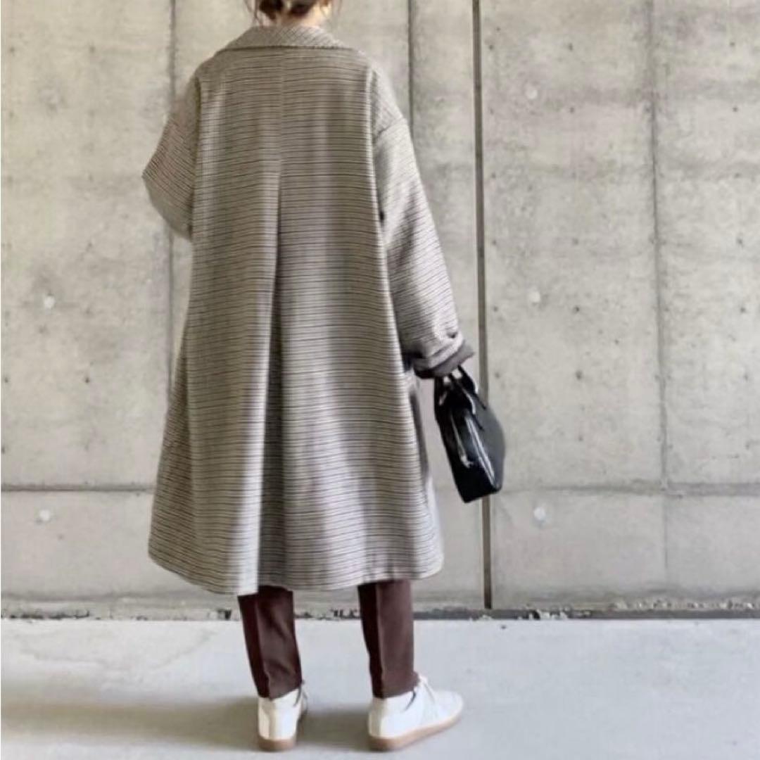 ファシル FASHIRU ウール混 ステンカラーコート 千鳥柄 ロングコート