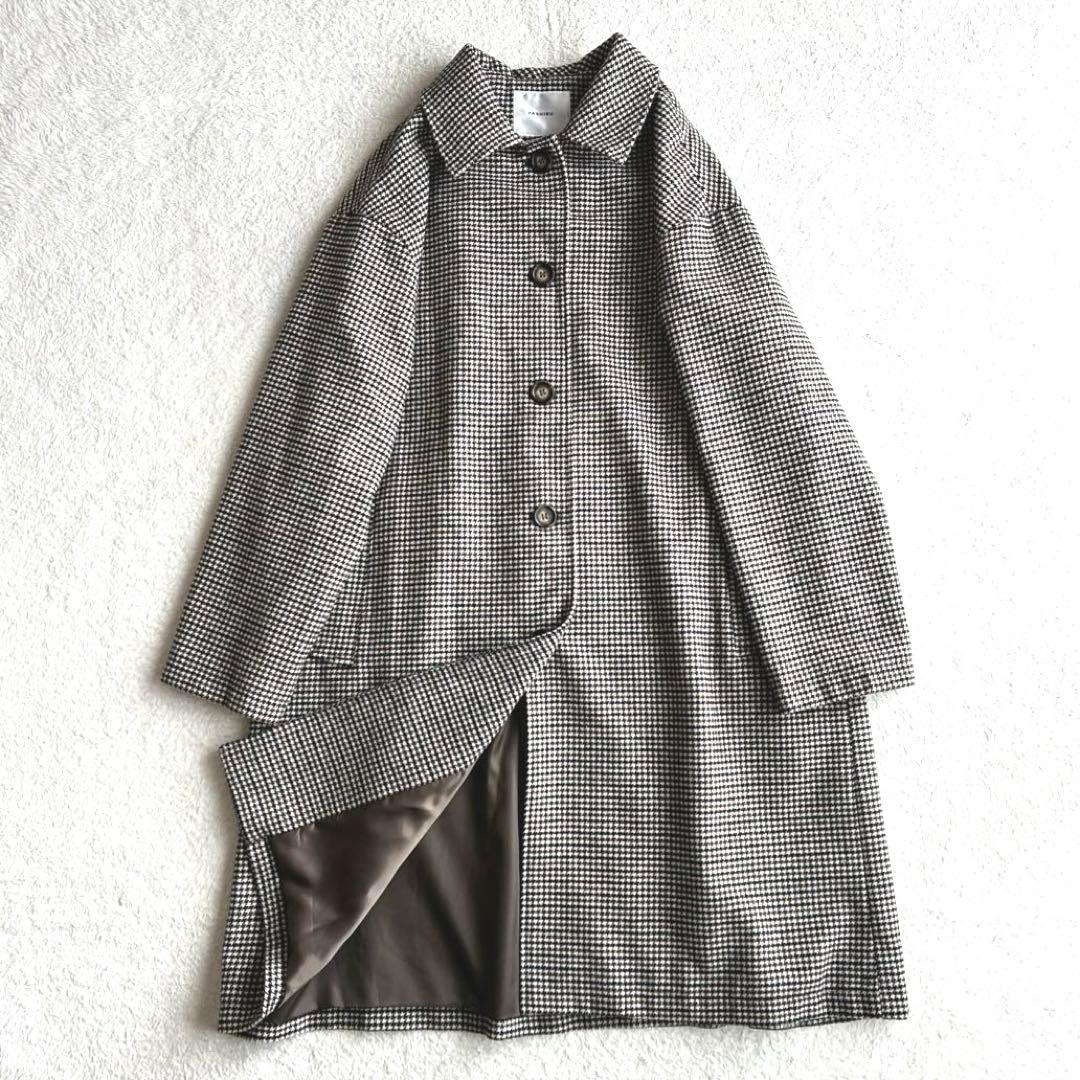 ファシル FASHIRU ウール混 ステンカラーコート 千鳥柄 ロングコート