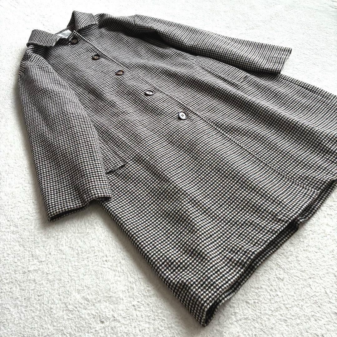 ファシル FASHIRU ウール混 ステンカラーコート 千鳥柄 ロングコート