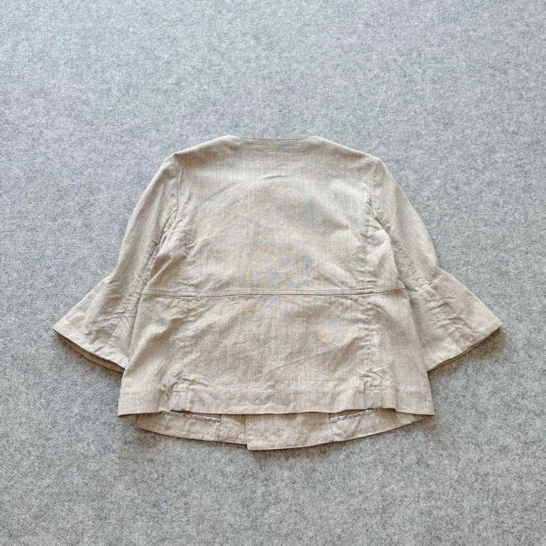 45R【コットン100%•ツイード×花柄】ダブルブレスト＆ノーカラー•ジャケット