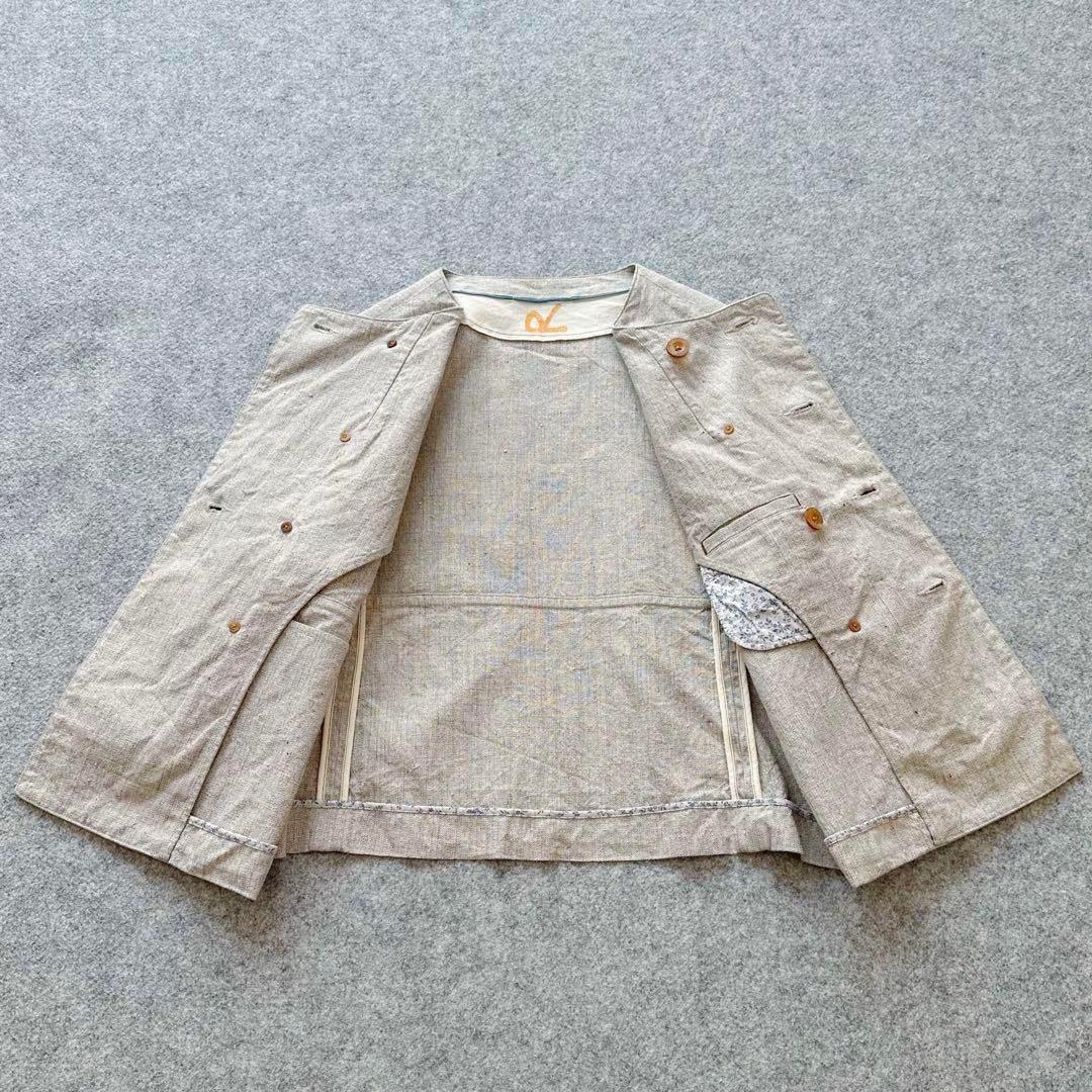 45R【コットン100%•ツイード×花柄】ダブルブレスト＆ノーカラー•ジャケット