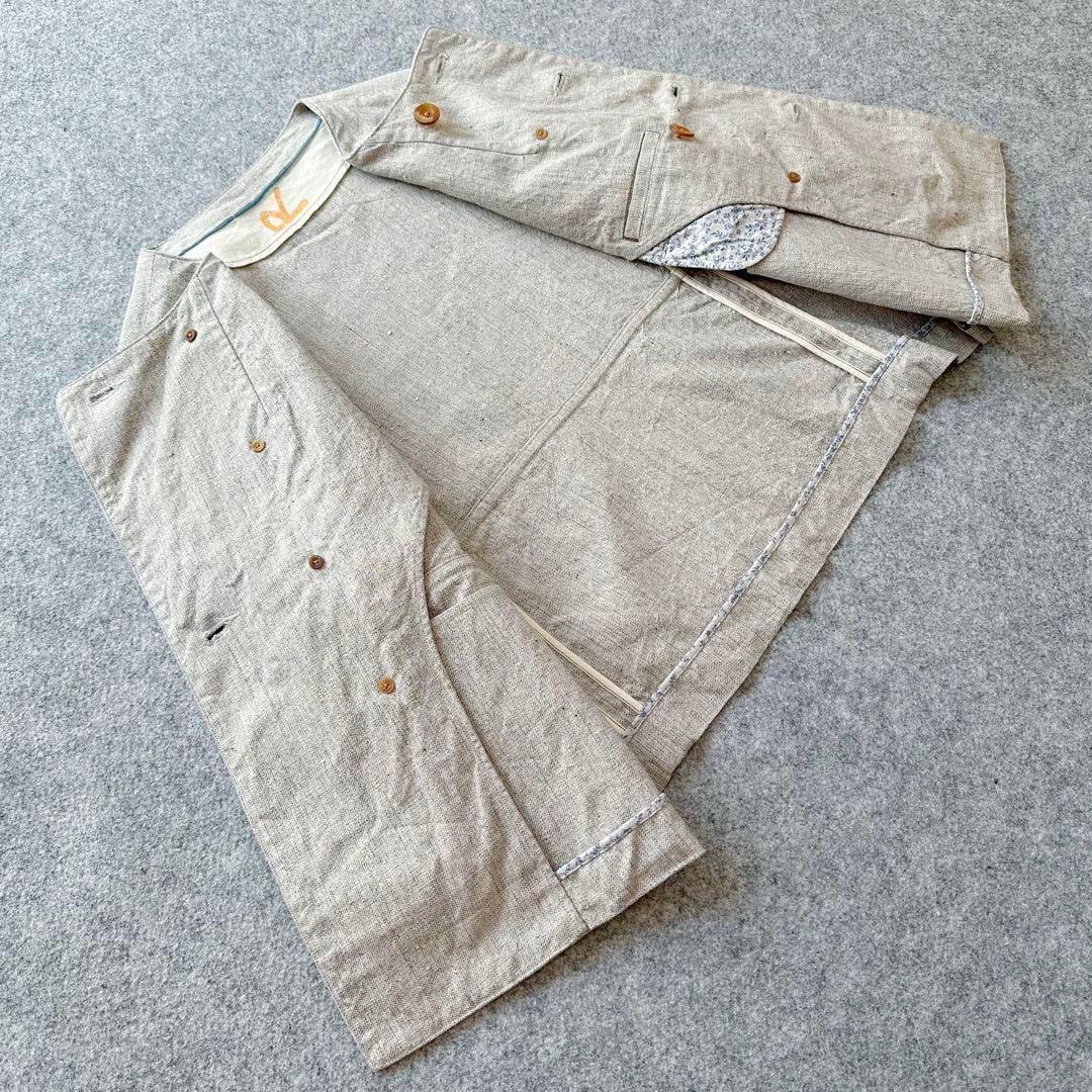 45R【コットン100%•ツイード×花柄】ダブルブレスト＆ノーカラー•ジャケット