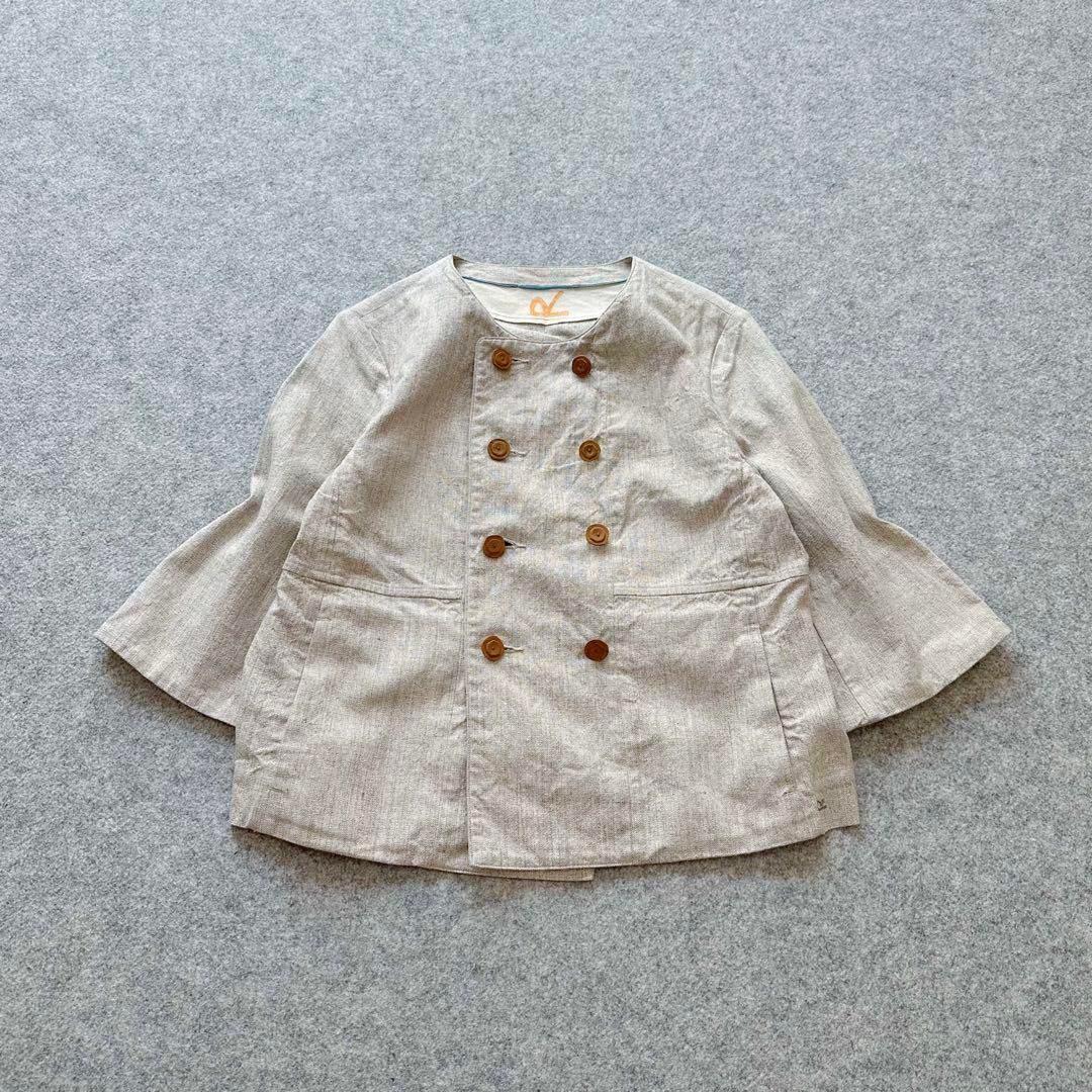 45R【コットン100%•ツイード×花柄】ダブルブレスト＆ノーカラー•ジャケット