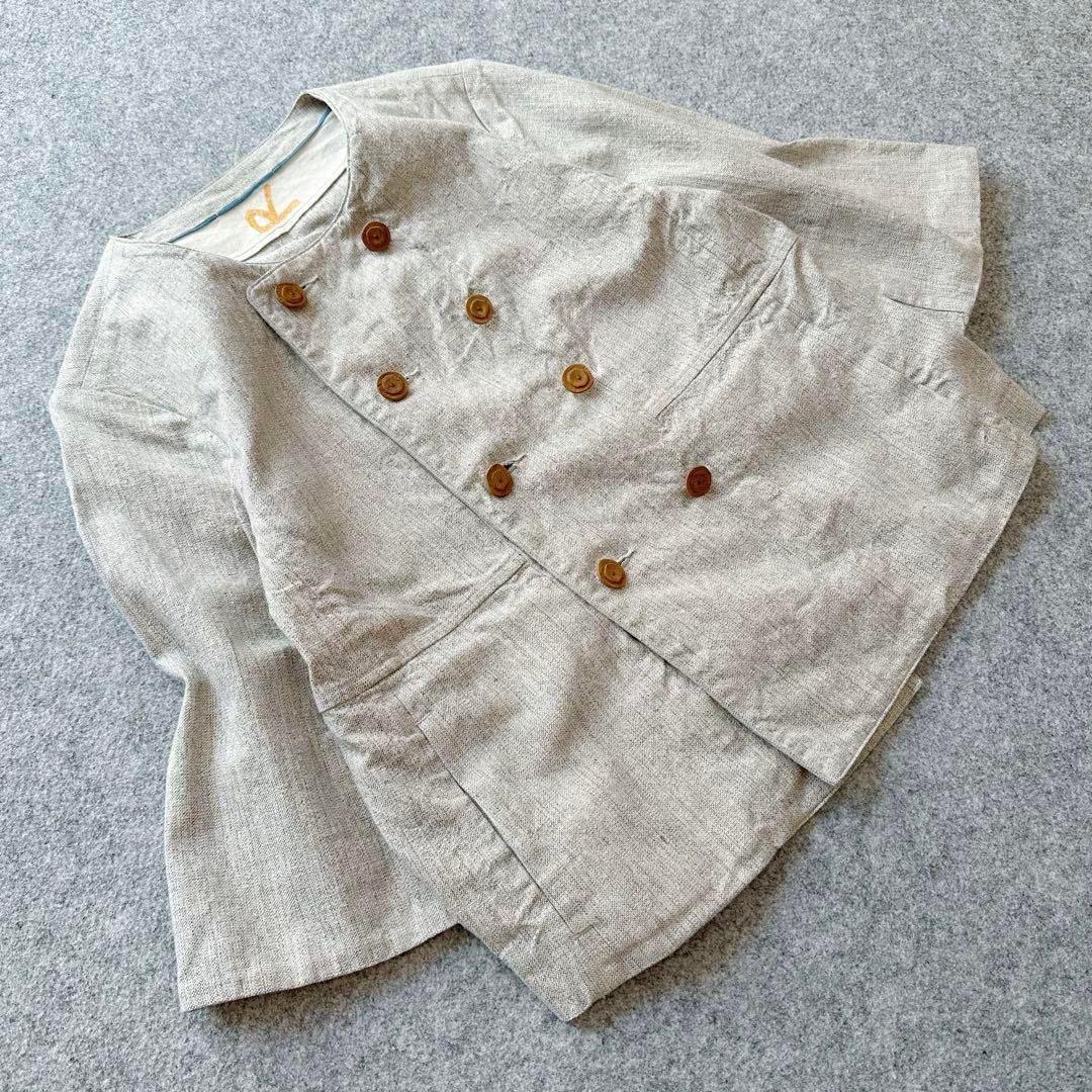 45R【コットン100%•ツイード×花柄】ダブルブレスト＆ノーカラー•ジャケット