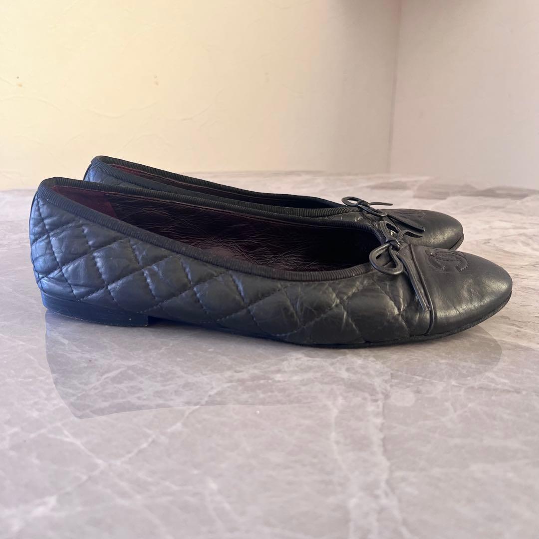 CHANEL シャネル ココマーク マトラッセ レザー フラットパンプス