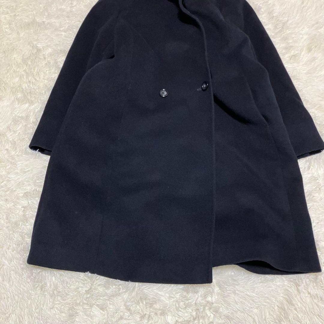 美品 23区 大きいサイズ 44 フーデットコート ウール アンゴラ ネイビー