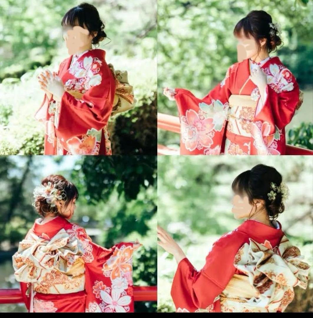 お値下げ⭐︎振袖フルセット　赤　身長149cm仕立て