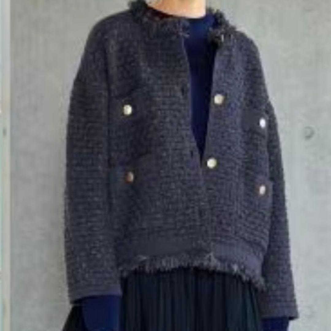 2023 IENA イエナ ツイードニットジャケット　ネイビー