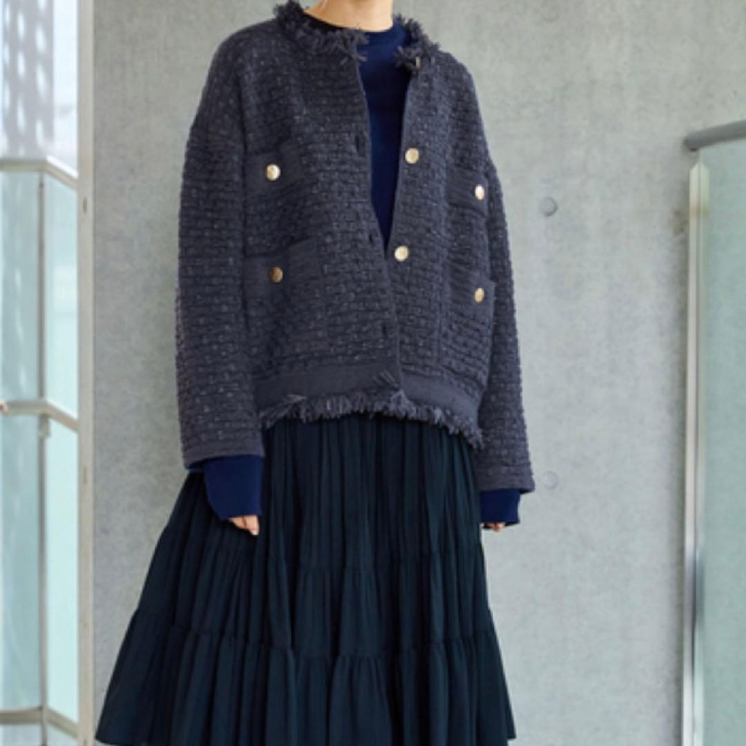 2023 IENA イエナ ツイードニットジャケット　ネイビー