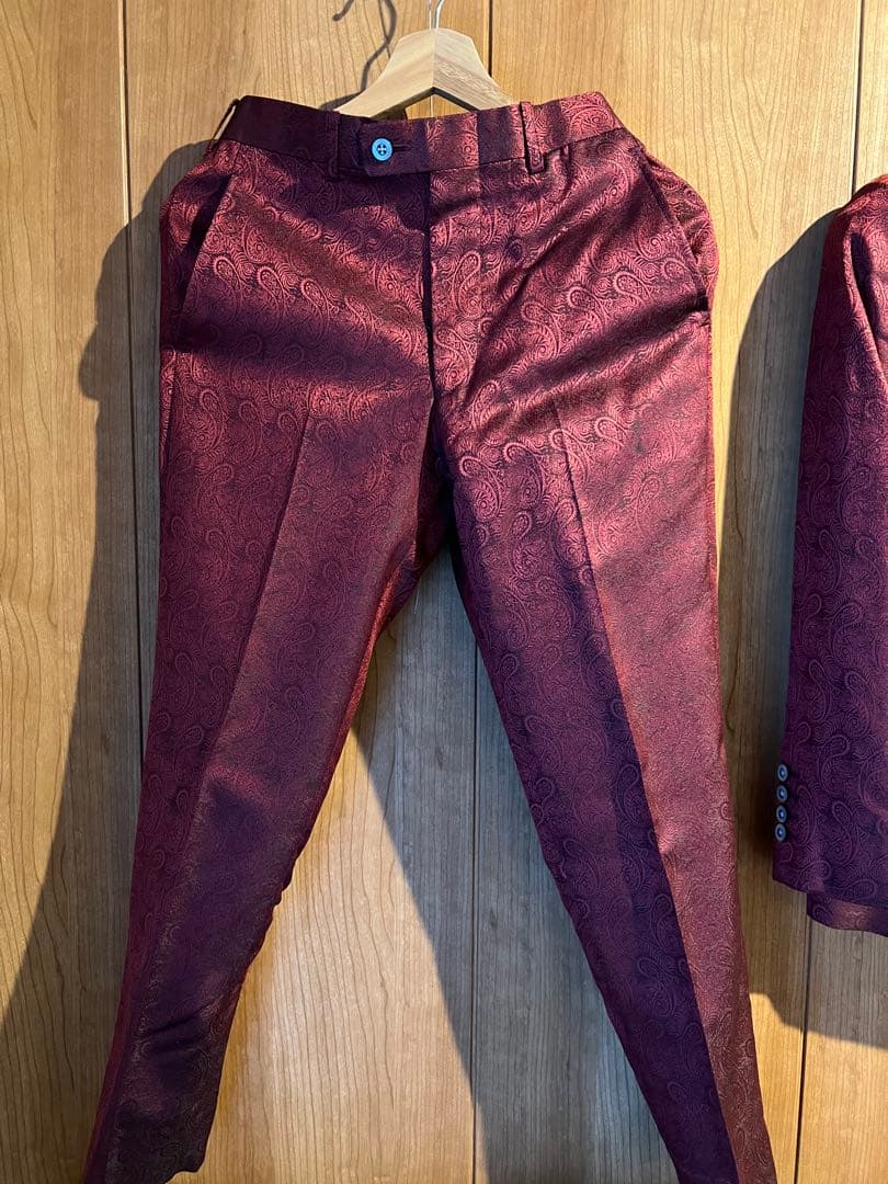 ペイズリー柄オーダーメイドスーツセット　ワインレッド