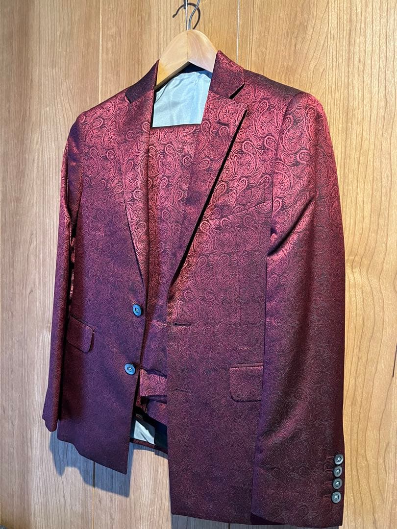 ペイズリー柄オーダーメイドスーツセット　ワインレッド