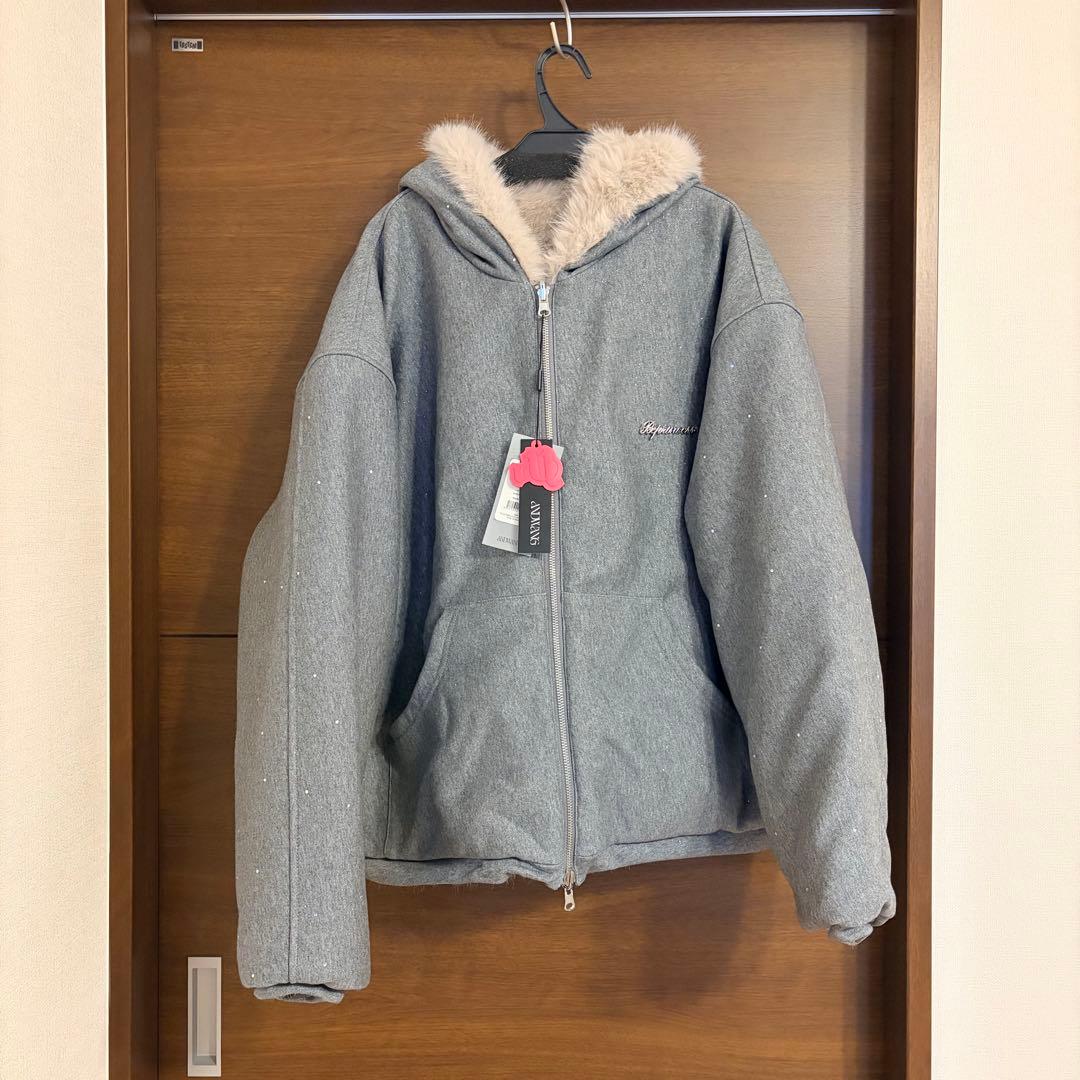 andwang Kirakira 2way fur zip up グレー