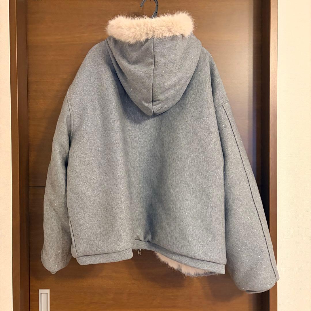 andwang Kirakira 2way fur zip up グレー