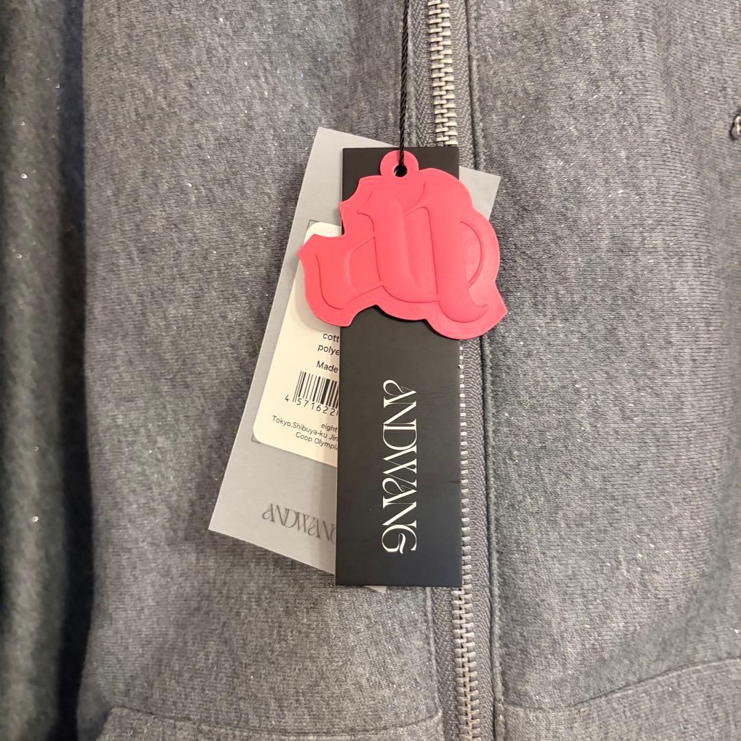 andwang Kirakira 2way fur zip up グレー