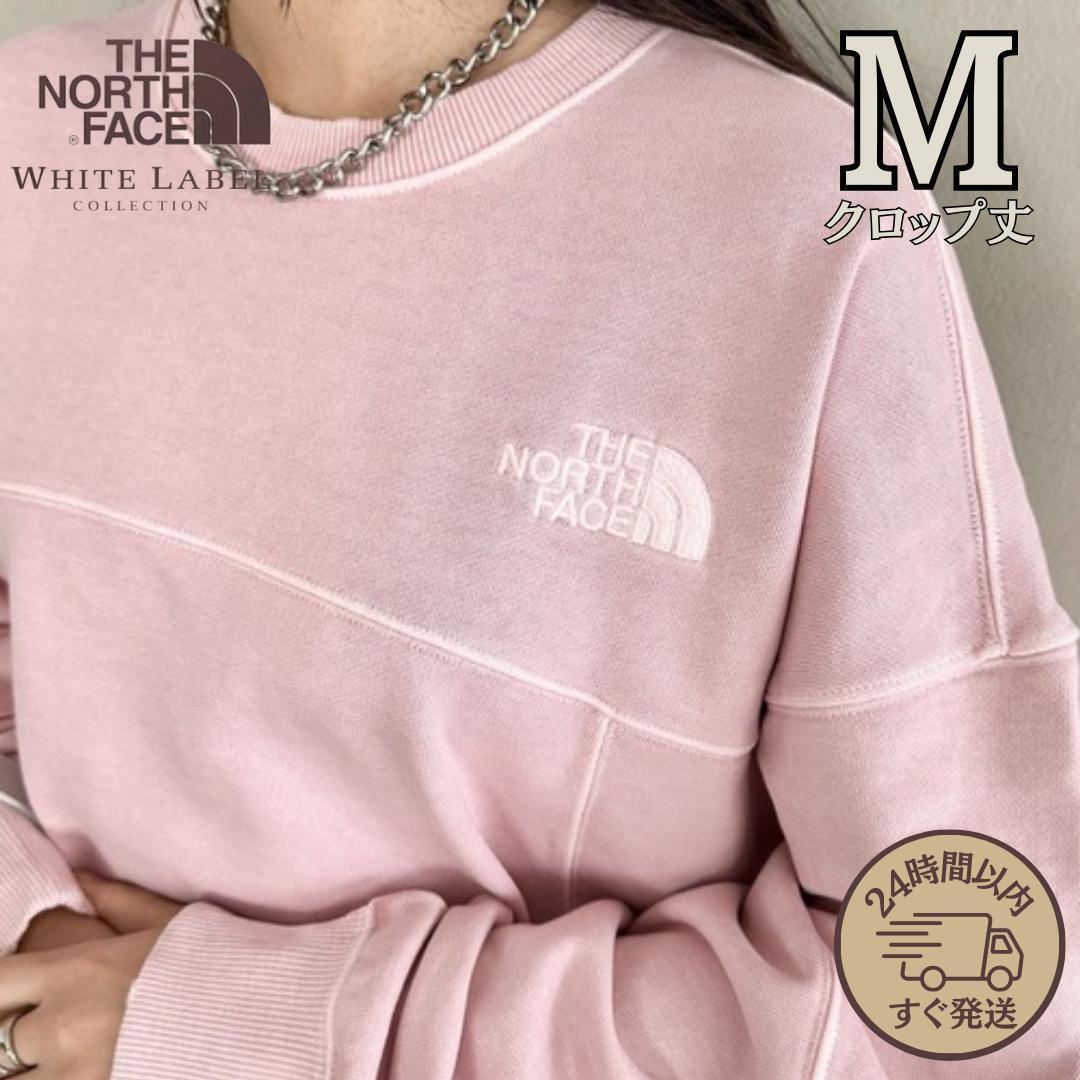 【すぐ発送】ノースフェイス スウェット トレーナー 刺繍ロゴ ピンク クロップ丈