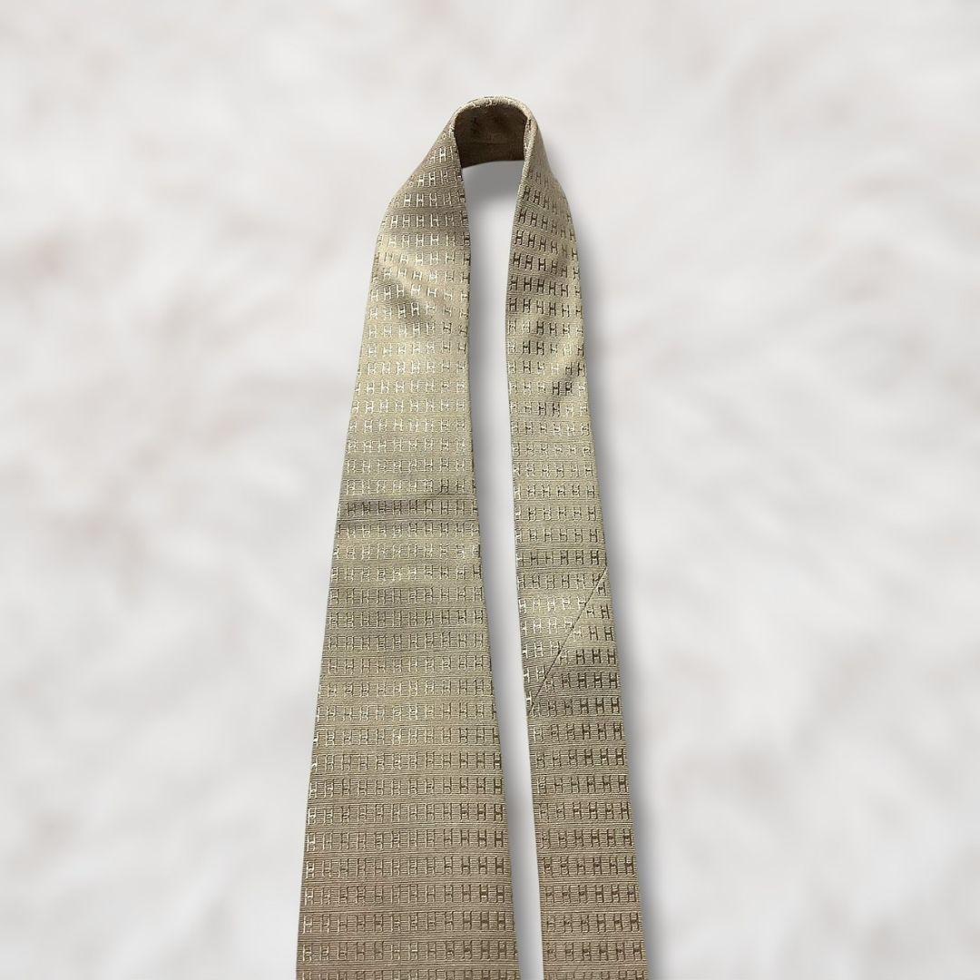 【美品✨】エルメス 総柄 H柄 ファソネ ベージュ 光沢 メンズ ネクタイ
