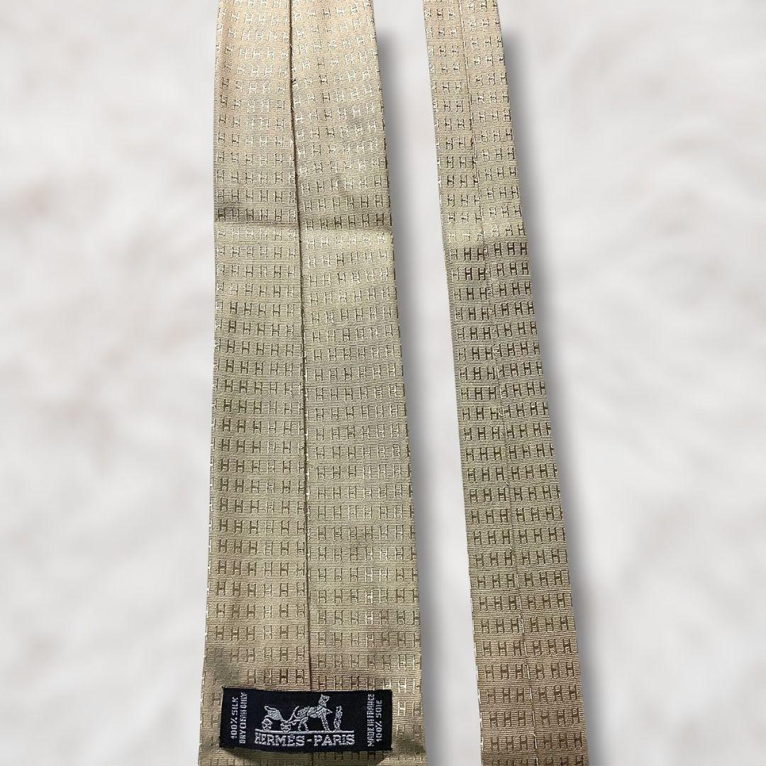 【美品✨】エルメス 総柄 H柄 ファソネ ベージュ 光沢 メンズ ネクタイ