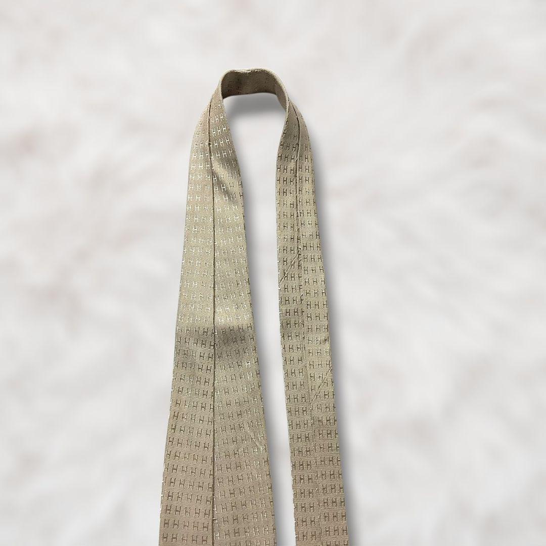 【美品✨】エルメス 総柄 H柄 ファソネ ベージュ 光沢 メンズ ネクタイ