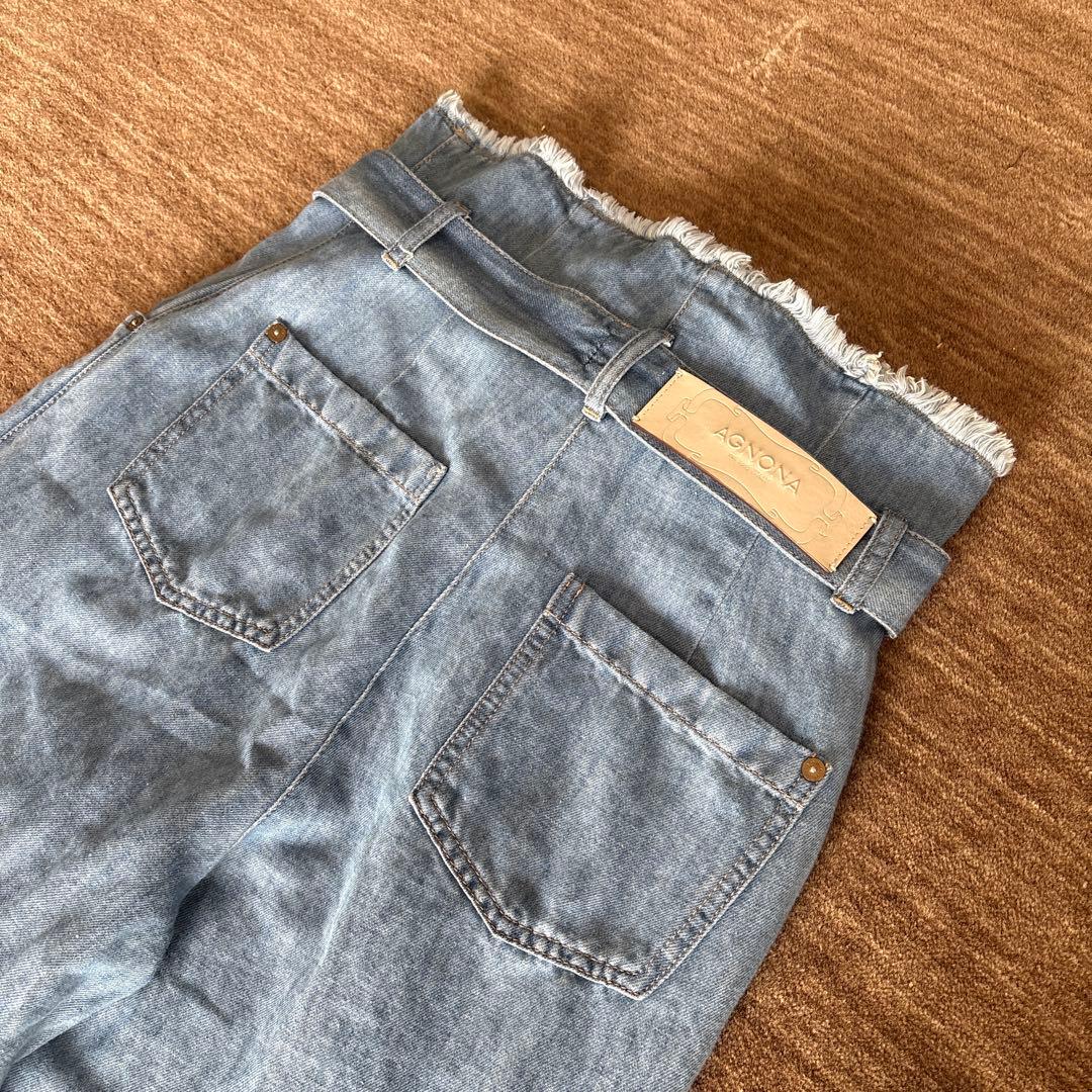 アニオナ AGNONA ロゴプレート ブルーデニムパンツ