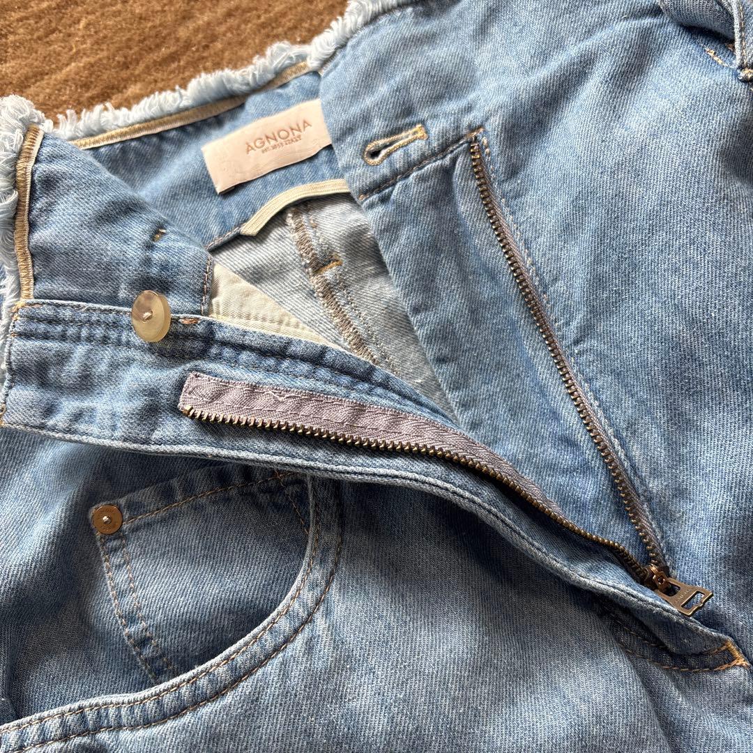 アニオナ AGNONA ロゴプレート ブルーデニムパンツ