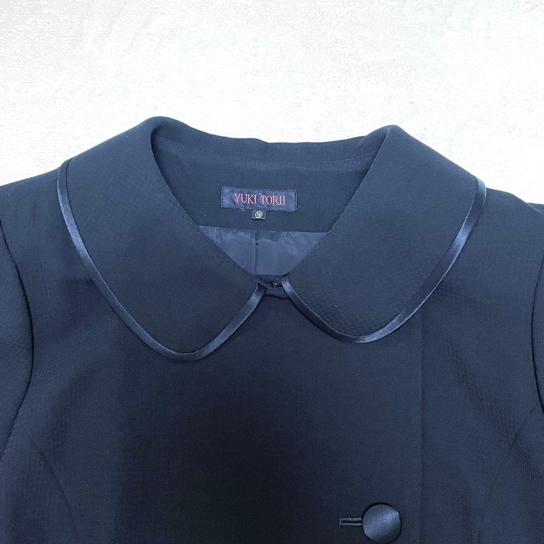 極美品✨ユキトリイ　 シルク混 ブラックフォーマル　ノーカラー　19号